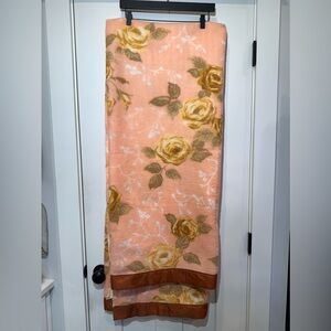 Vintage Chatham acrylic blanket, approx 70x90 peach with yellow flowers